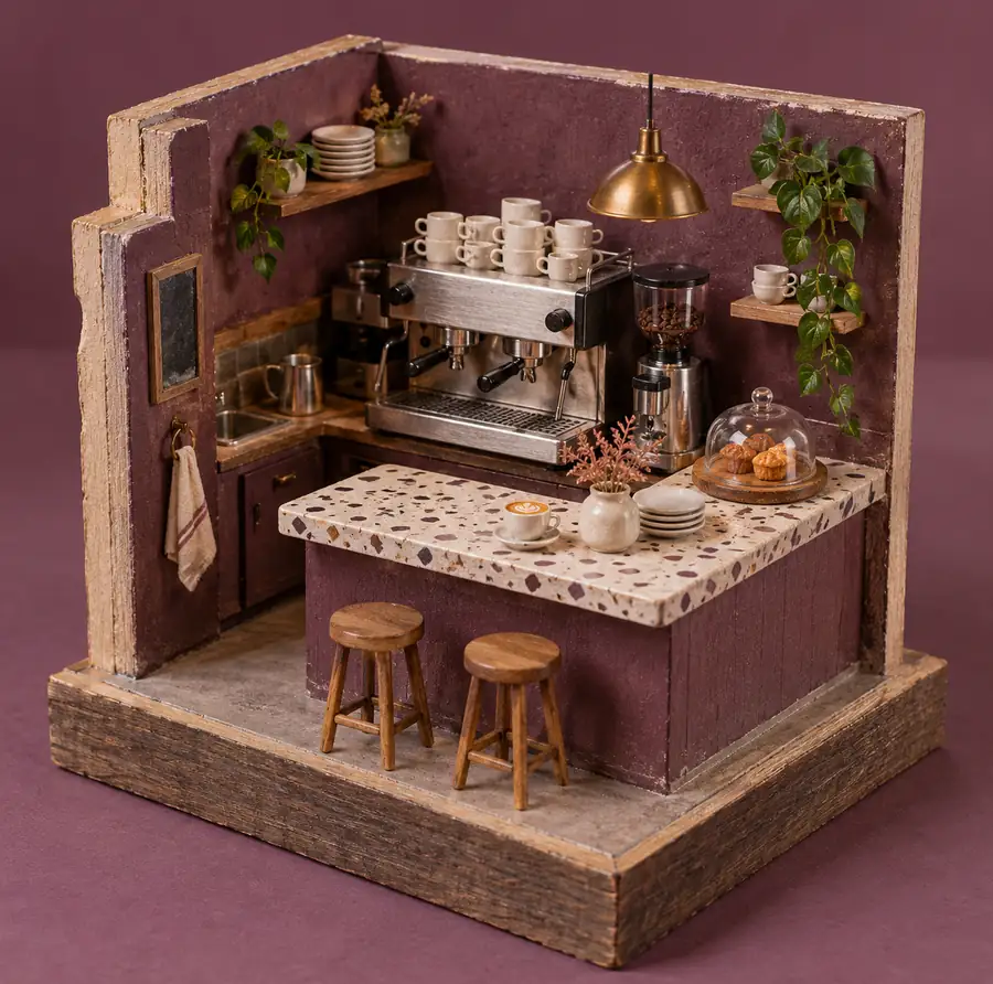 Illustration of cafés equipment and workspace