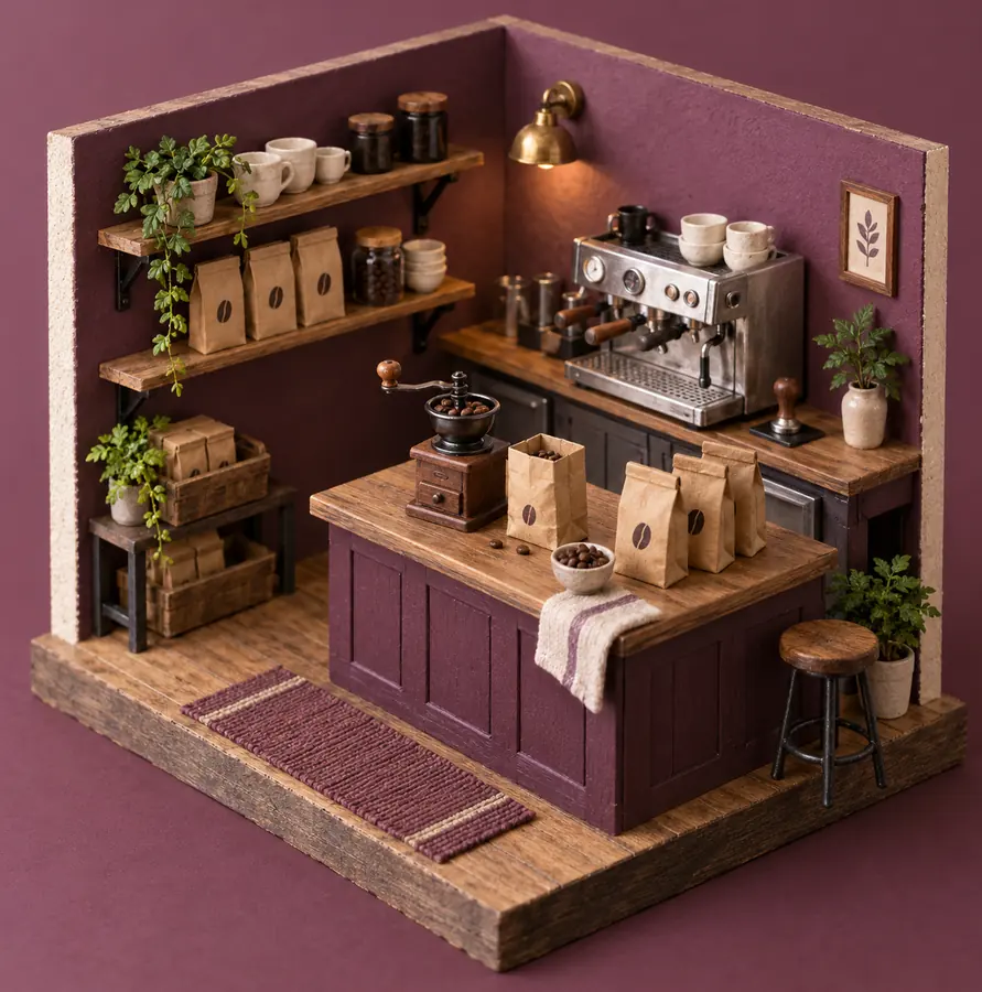 Illustration of cafés equipment and workspace